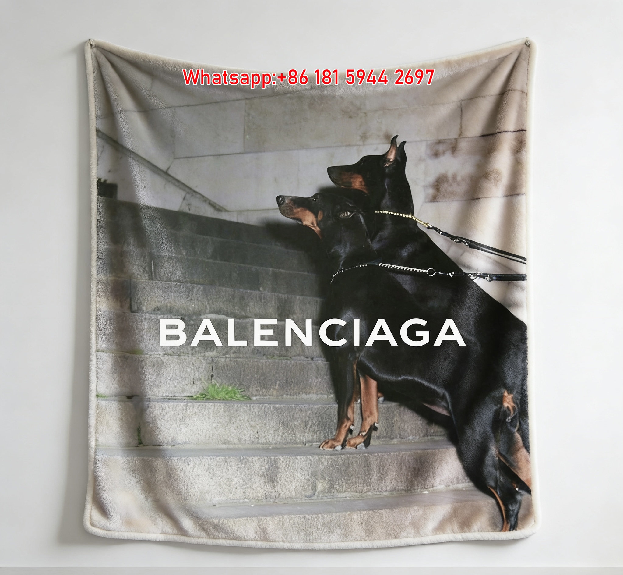 Balenciaga Doberman Print Flannel Throw Blanket for Sofa BA470